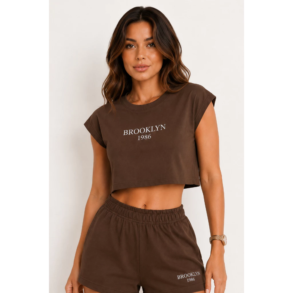 Conjunto Feminino Shorts e Camiseta Fresquinho Academia Fitness Esporte Lazer Estampado — imagem 1