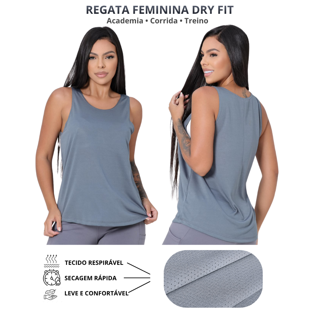 REGATA DRY FIT FEMININA FITNESS PARA ACADEMIA, ESPORTES E TREINOS CONFORTÁVEL E RESPIRÁVEL