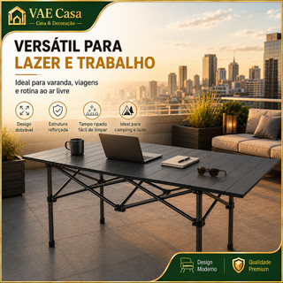 Mesa Camping Retrátil Preta , Armação Metálica Resistente, Design Dobrável Leve E Fácil De Armazenar