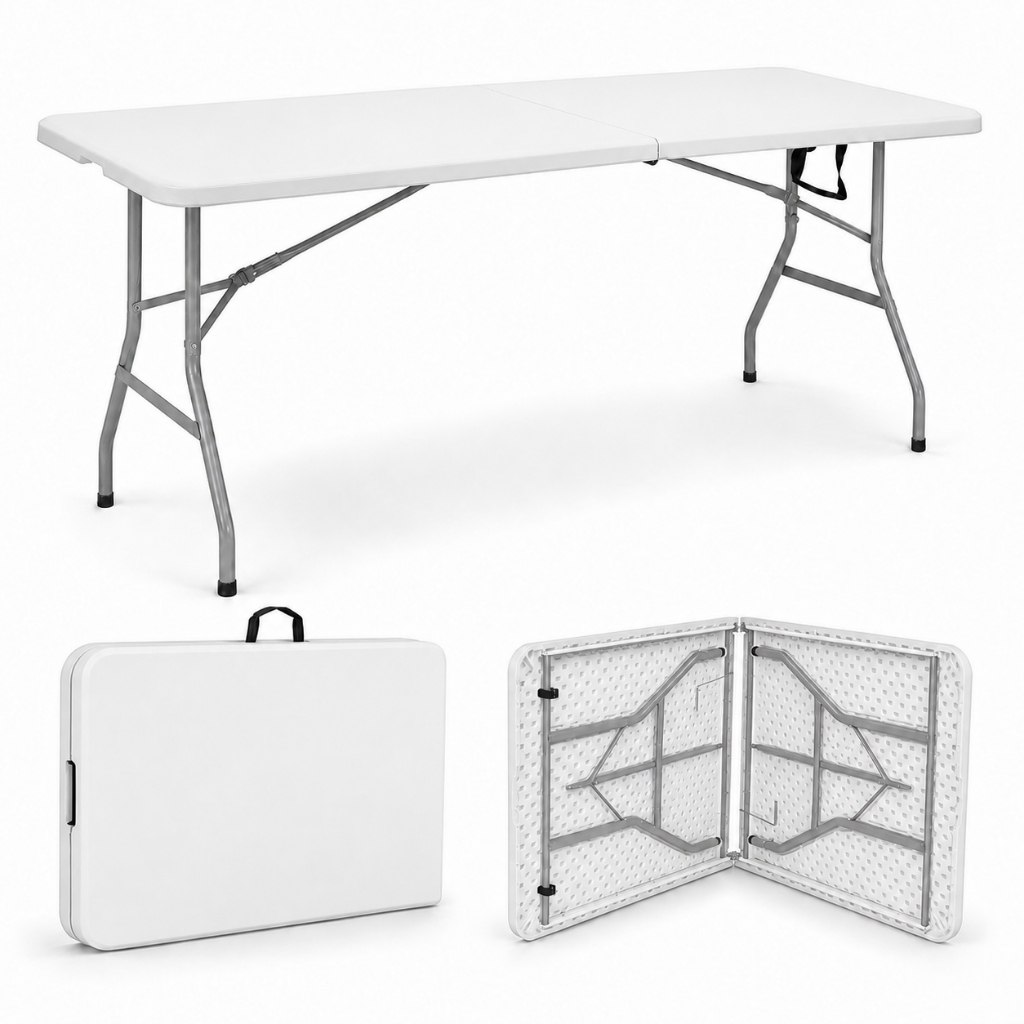 Mesa Dobrável Portátil Vira Maleta 1,80m Com Alça Reforçada Para 6 Pessoas Praia Camping Jardim Fácil de Transportar