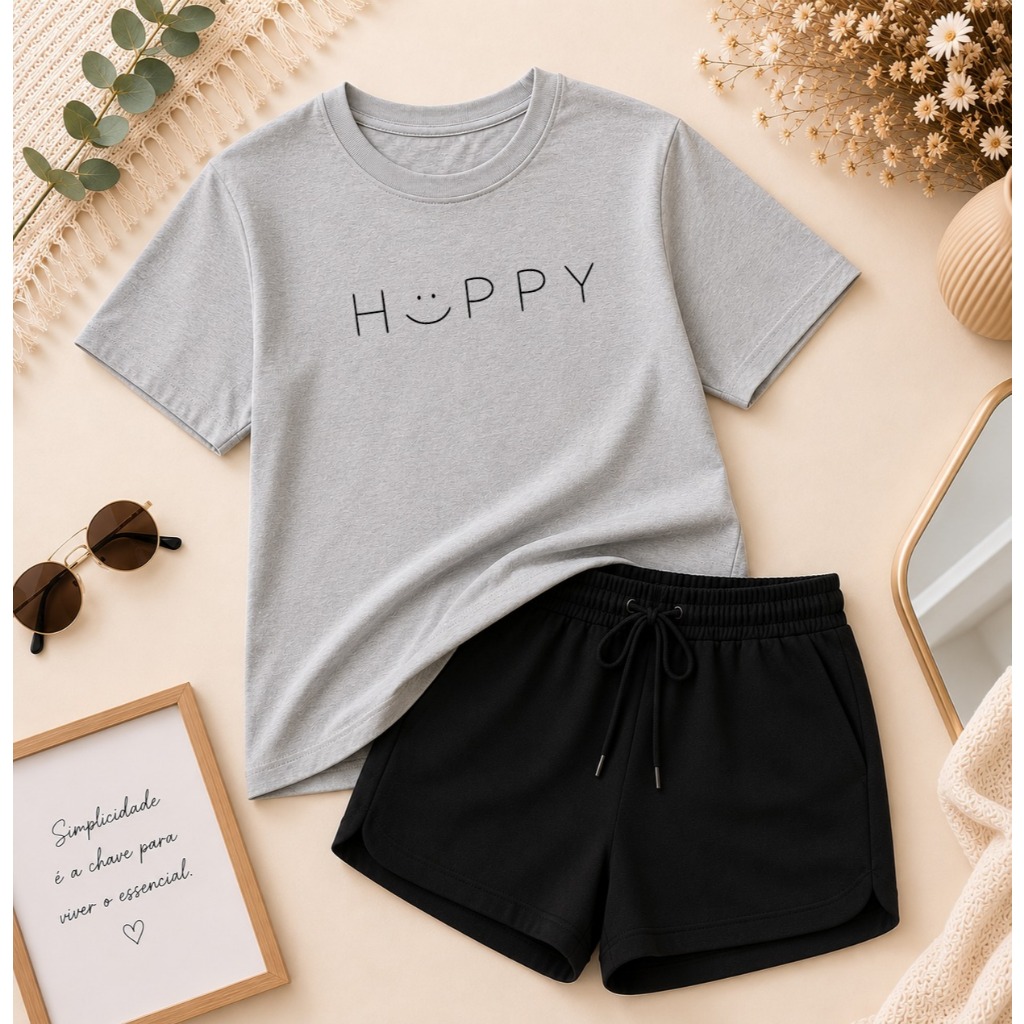 Conjunto Feminino Adulto Camiseta e Short Confortavel Estiloso Casual