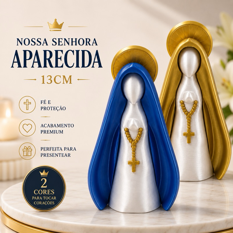 Imagem Nossa Senhora Aparecida Decorativa 3D 13 cm | Estátua Religiosa com Manto | Presente Católico