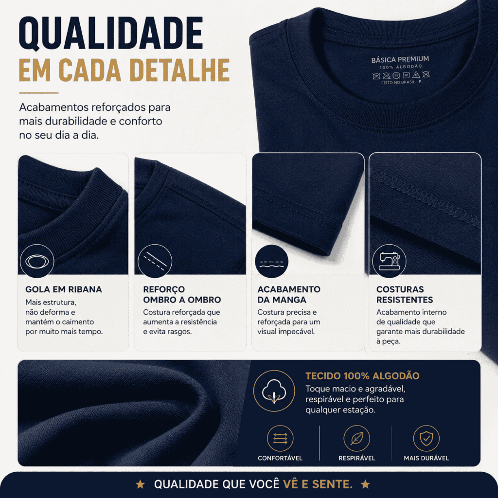 KIT 4 CAMISETAS MASCULINAS BÁSICAS 100% ALGODÃO — imagem 2 de 2