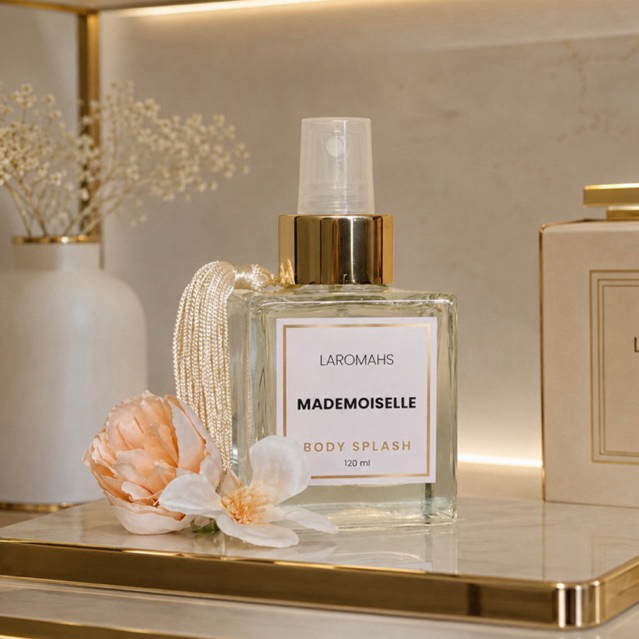 Body splash de 120ml de vidro luxo Mademoiselle , English pear, La Bomba e outras perfumarias finas