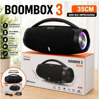 Caixa De Som Boombox 3 Bluetooth 33CM 120W À Prova D'Água Rádio FM Pen Drive USB Cartão SD AUX Extra Bass