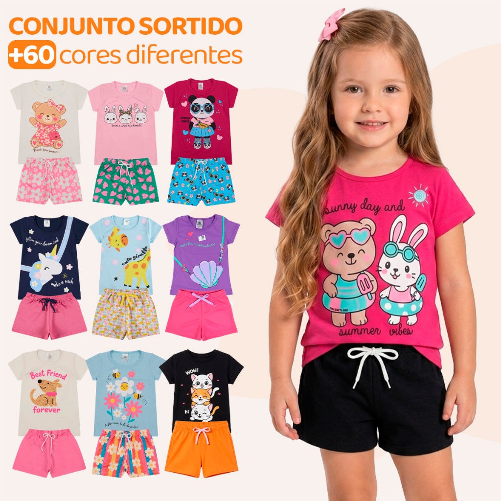 Kit Sortido 4, 10 ou 20 Peças de Roupas Menina Conjunto Verão Conjunto Infantil 