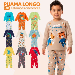 Kit Sortido 4 Peças Pijama Infantil Menino Manga Comprida Tamanho 1 ao 10