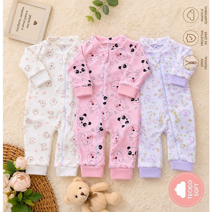 macacão com zíper pijama para bebe menina estampado sortidas para dia dia
