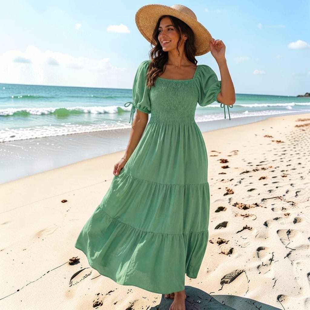 Vestido Feminino Longo Evangélico Básico Com Manga Liso Casual Plus Babado  Rodado
