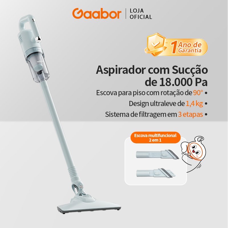 Gaabor Aspirador de Pó com Fio 2 em 1 18Kpa Rotação 32000rpm Leve e Fácil de Man