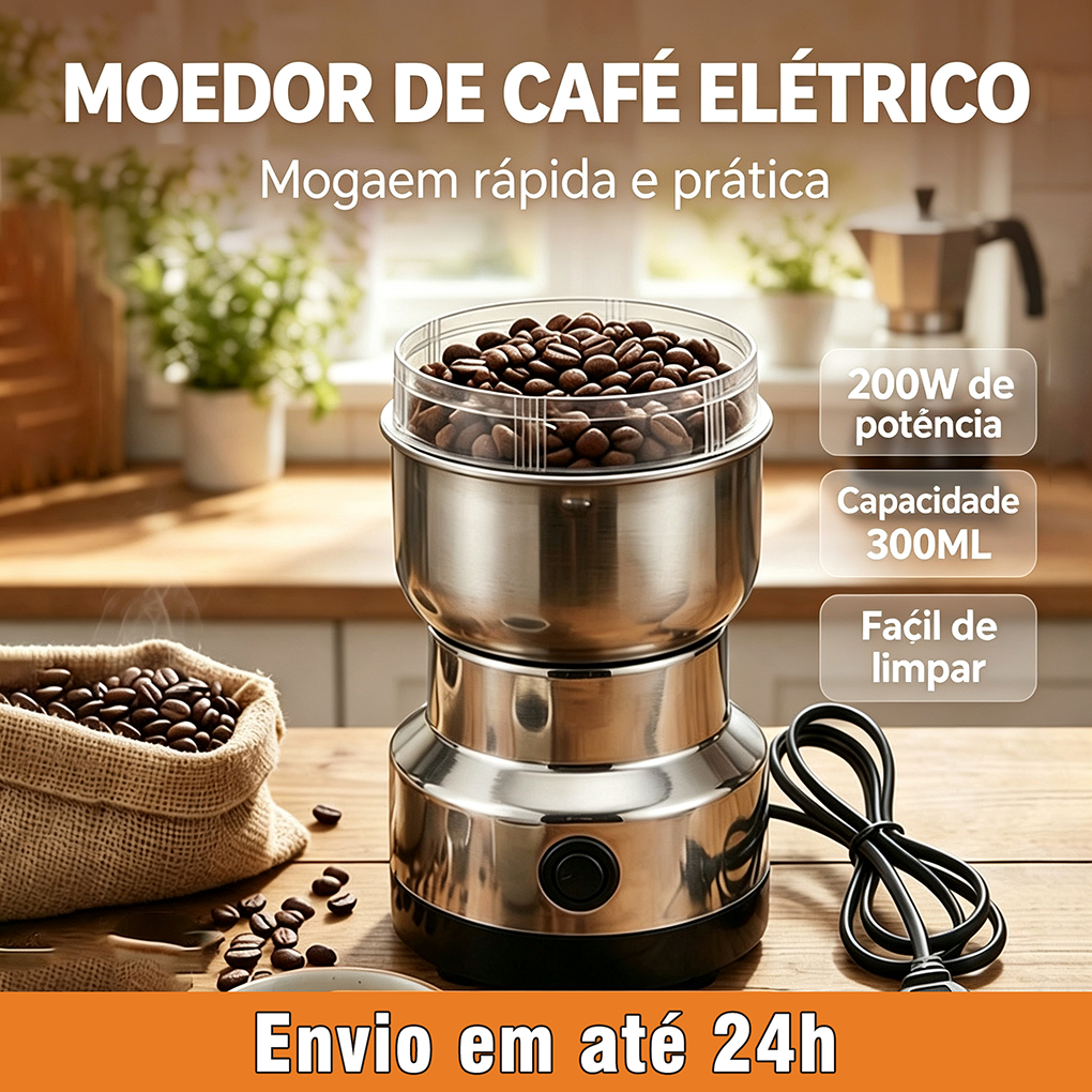 ☕ Moedor de Café e Especiarias Elétrico 110V | Aço Inoxidável com 4 Lâminas 🚚 Envio Rápido