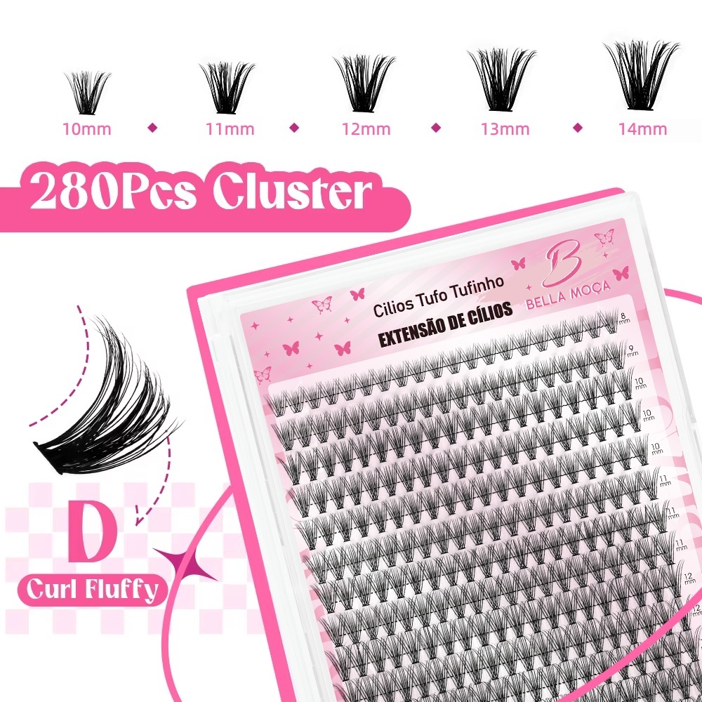 Extensões De Cilios Tufo Tufinho Bella Moça, 20D,30D,40D,50D,60D,80D,100D Cílios Mix 8 Ao 14 mm