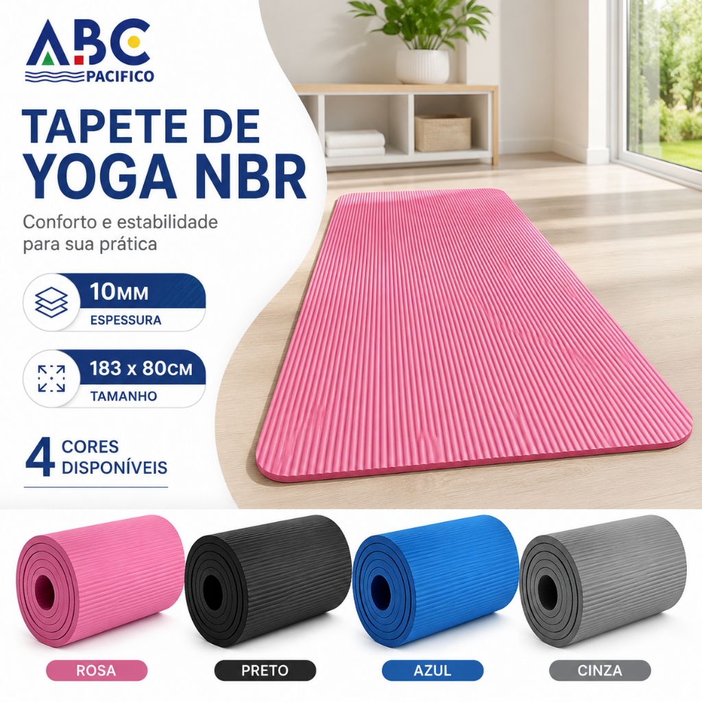 Tapete de Yoga NBR 8mm 10mm Antiderrapante Macio Fitness Pilates Exercícios em Casa