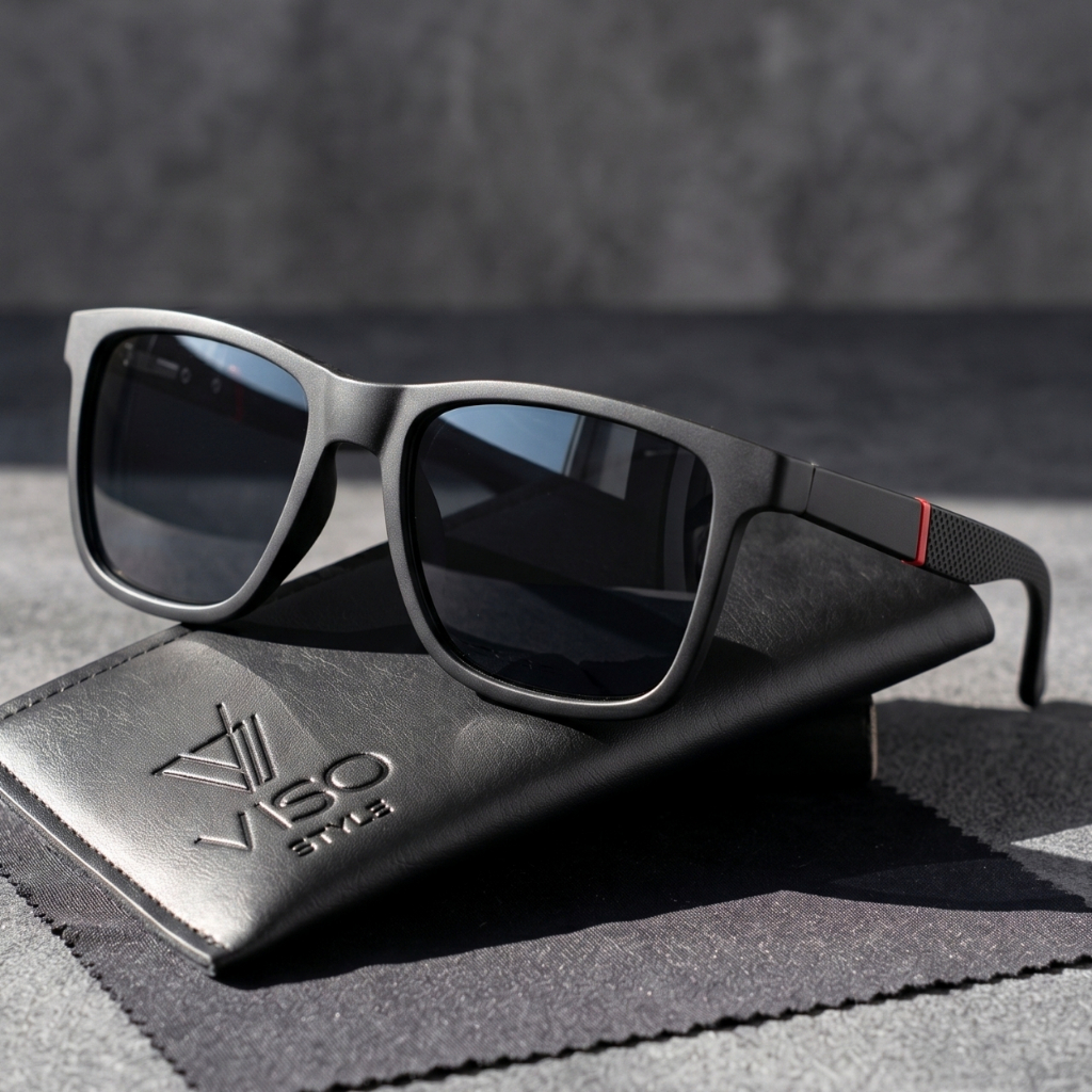 Óculos de Sol Quadrado Preto Premium Polarizado Classico Anti reflexo Pesca Basico uv400 Masculino
