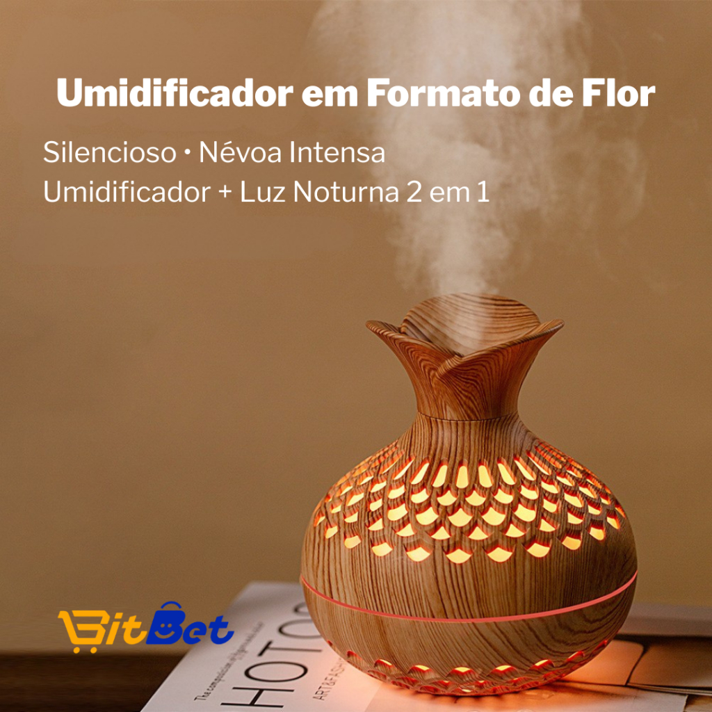 Umidificador Criativo com Acabamento Amadeirado em Formato de Flor, Compacto e Ideal para Casa UDJX015-135