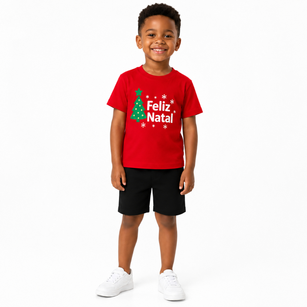 Conjunto Infantil Menino Natal e Ano Novo Masculino c/ Bermuda e Camisa Confortável Verão