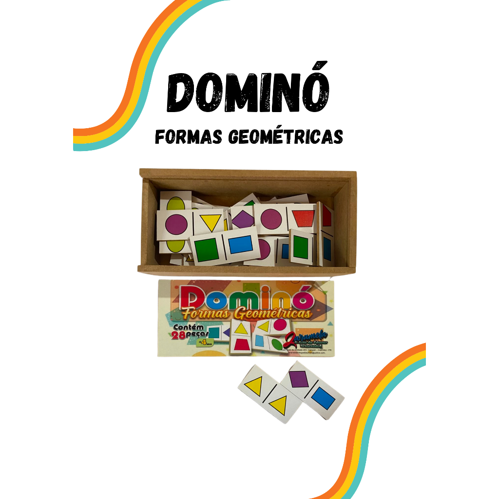 Dominó Formas Geométricas Jogo Educativo Com 28 Peças Em Mdf - Brinquedo Pedagógico