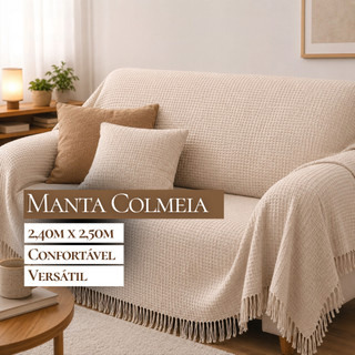 Manta Decorativa Colmeia Gigante 2,40x2,50m Peseira Artesanal Capa Protetora para Cama e Sofá