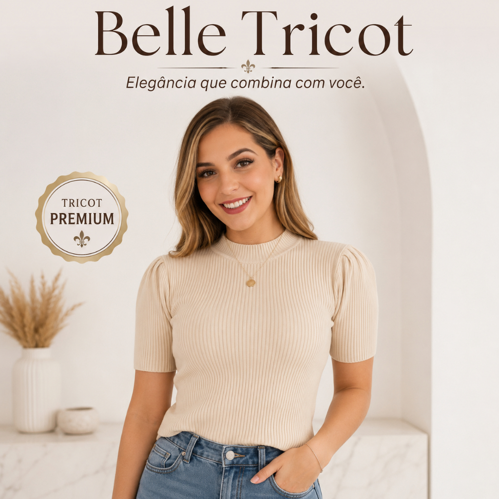 Blusa Feminina Tricot Canelado Premium Manga Curta Gola Redonda Cropped Tamanho Único 36 ao 40
