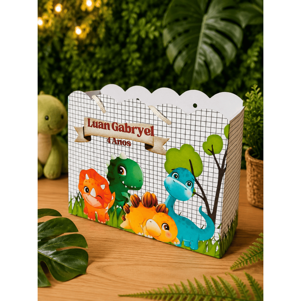 Sacolinha Personalizada tema Dinossauros – Lembrancinha de Aniversário Infantil