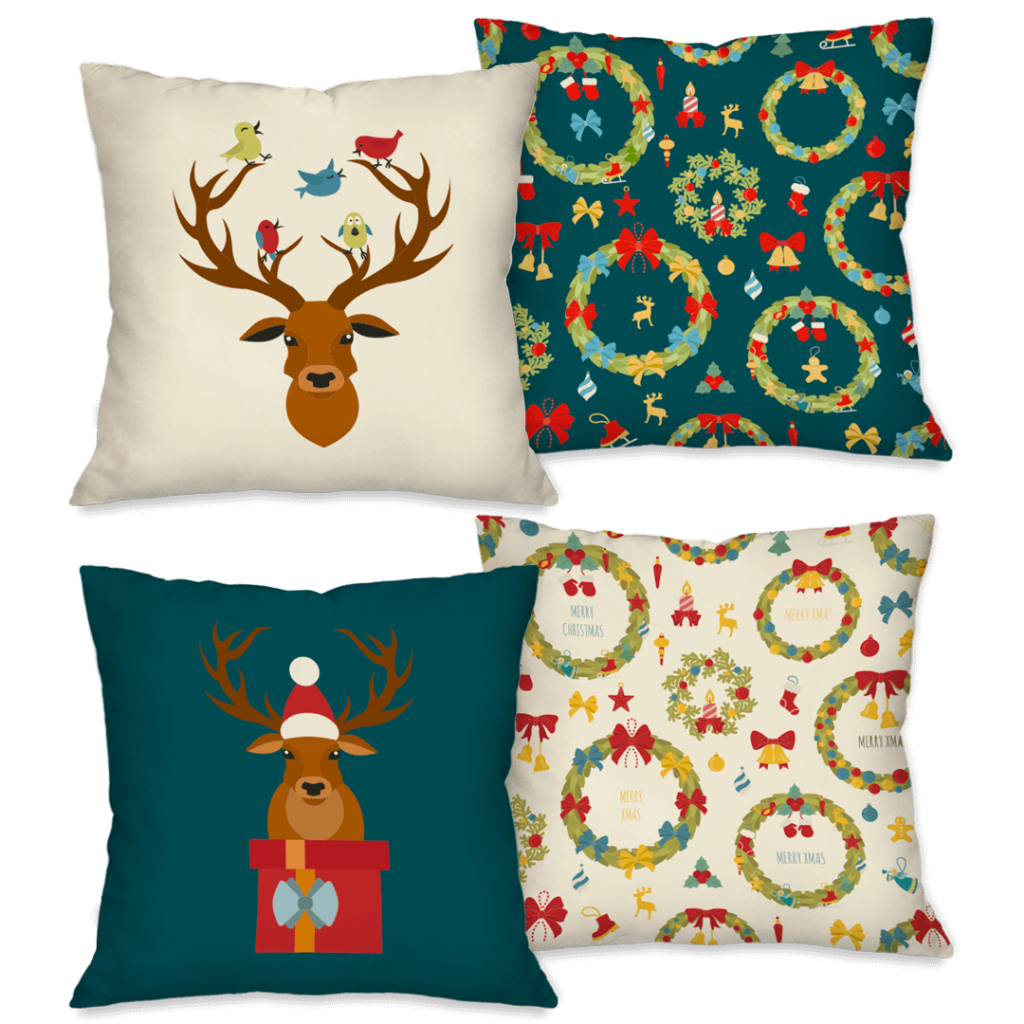 Kit com 4 Capas para Almofada Decorativas Natal Enfeites de Natal 45x45 cm
