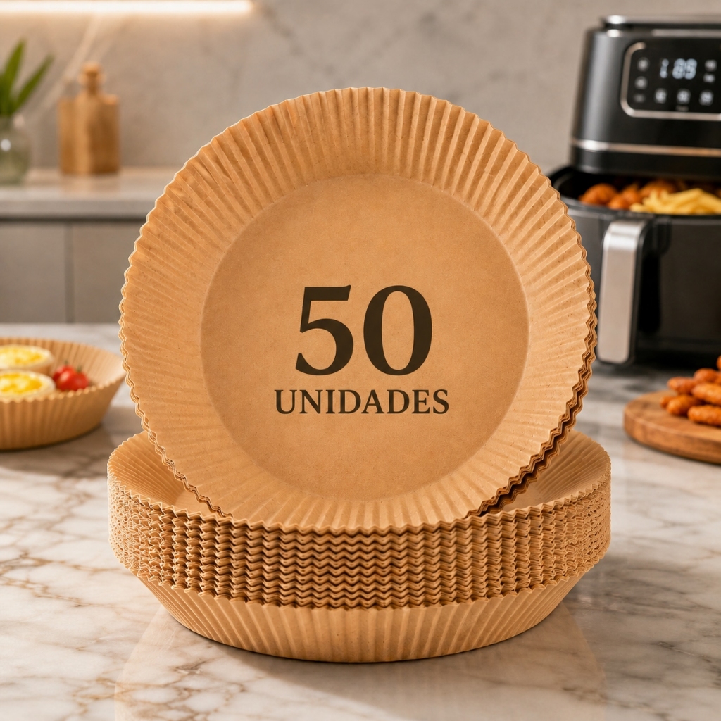 Kit 50 Forro Papel Airfryer Descartável Forma Antiaderente