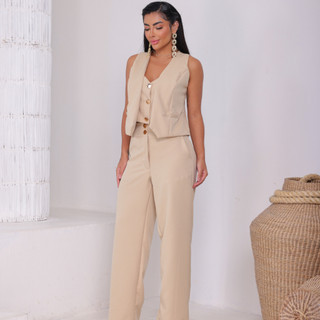 Conjunto Feminino Alfaiataria Colete + Calça Pantalona Elegante Social P ao G1