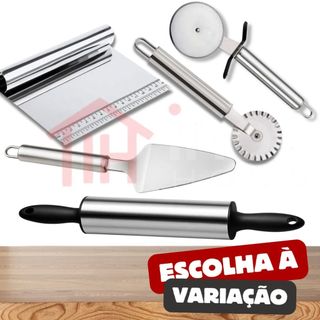 Confeitaria Rolo de Massa Espátula Cortador Raspadora Cortador de Pizza e Pastel Inox Escolha o Kit