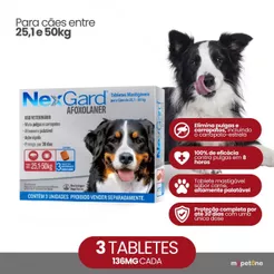 NexGard 136 mg para Cães de 25,1 a 50 Kg - 3 Tabletes