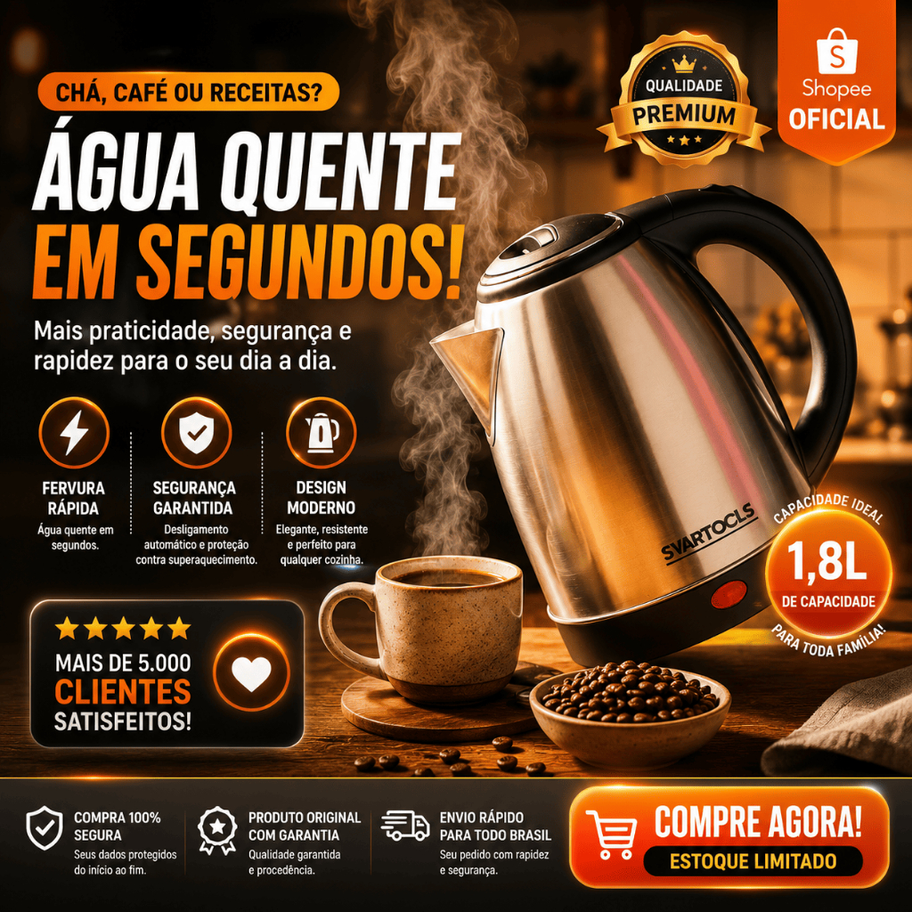 🔥 Chaleira Elétrica Inox 2L 127V | Jarra Potente Rápida e Prática Aquecimento Rápido   ☕