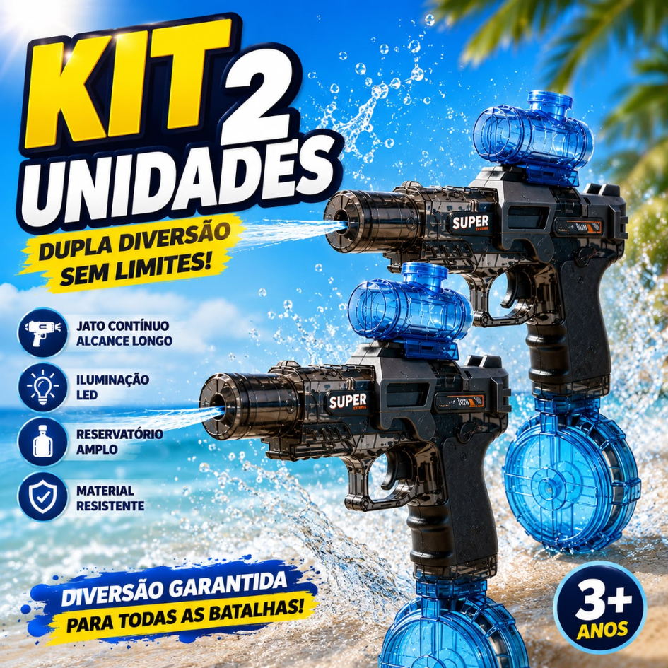 KIT 1 2 Brinquedo Infantil Lança Agua Eletrico com LED Recarregavel Jato Longo Alcance Praia Piscina Verão Criança