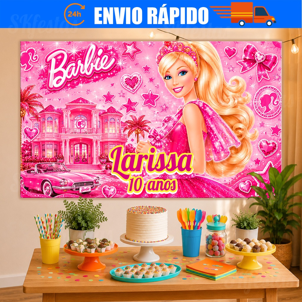 Painel de Festa Personalizado Barbie, Barbie Princesa, Decoração Cenários, decoração de festa, Mêsversário, aniversário.