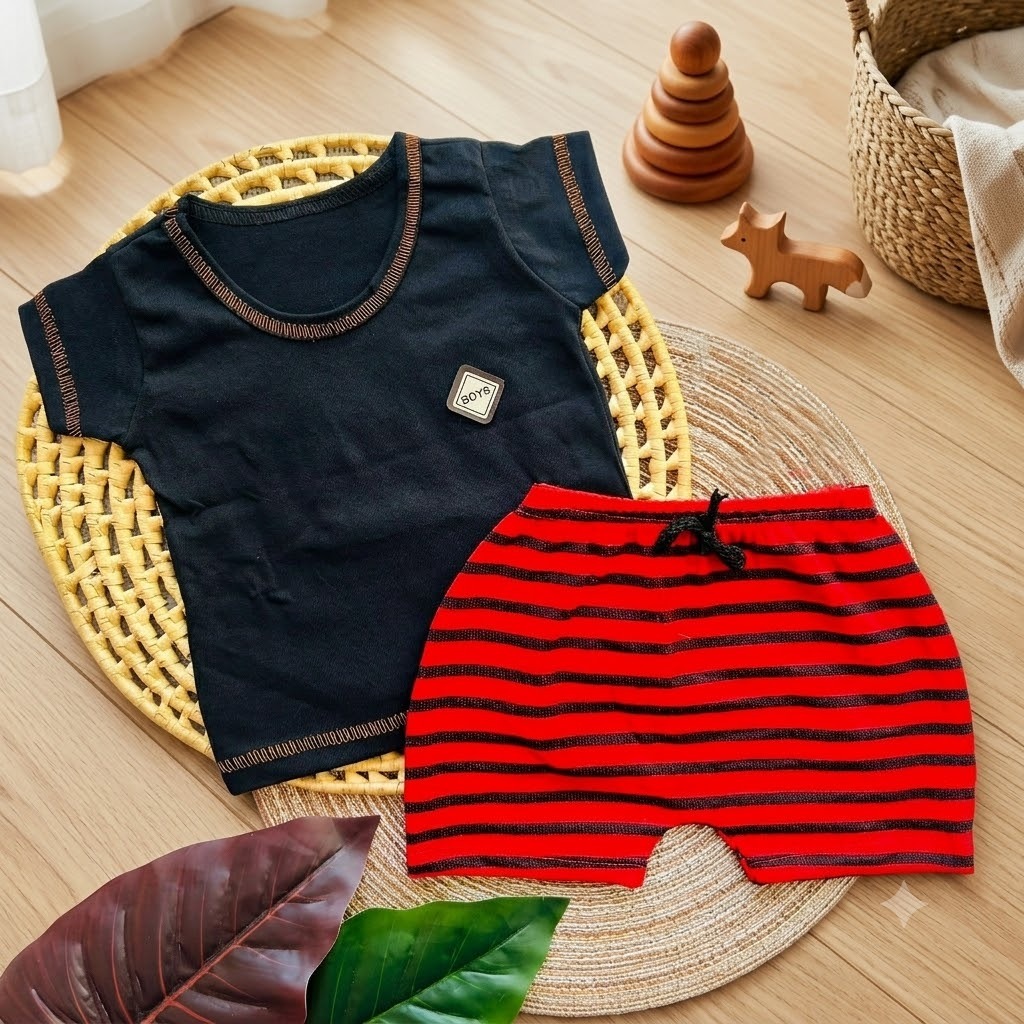 Conjunto camiseta + short para bebê menino estiloso Roupa de bebê menino verão calor