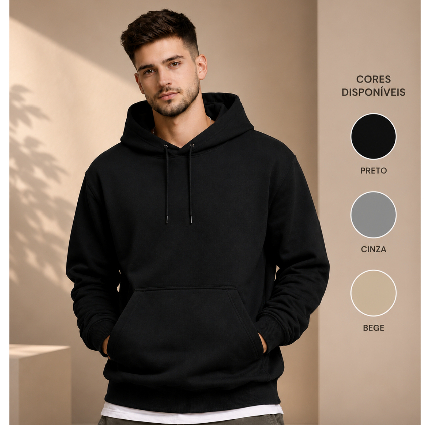 Moletom Masculino Canguru com Capuz Premium  Flanelado Confortável Para Inverno