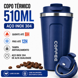 Copo Térmico 510ml Aço Inox 304 Tampa Antivazamento Parede Dupla Mantém Quente e Frio Livre de BPA
