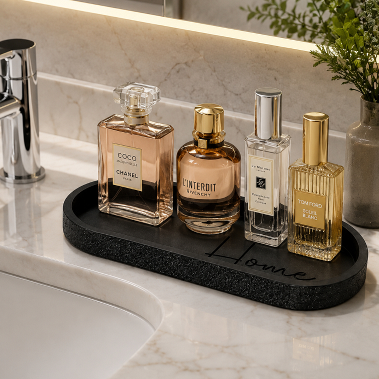 Bandeja Organizadora decorativa oval para lavabo banheiro perfumes minimalista home