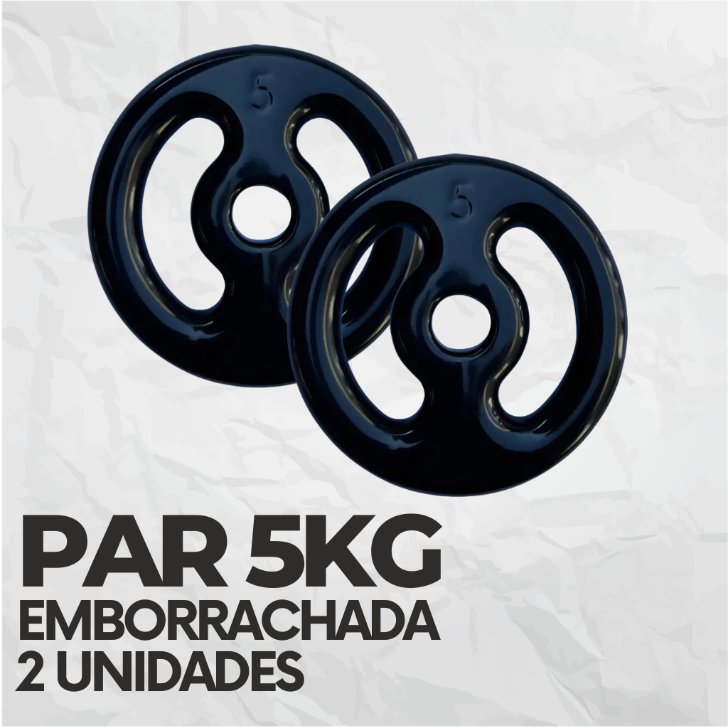 Par de Anilha Emborrachada 5Kg  Peso de Academia - (2 unidades)