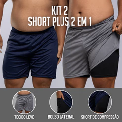 Kit Short Masculino 2 Em 1 Plus Size Academia Esportivo Corrida Treino Compressão Com Bolso Fitness Short Duplo