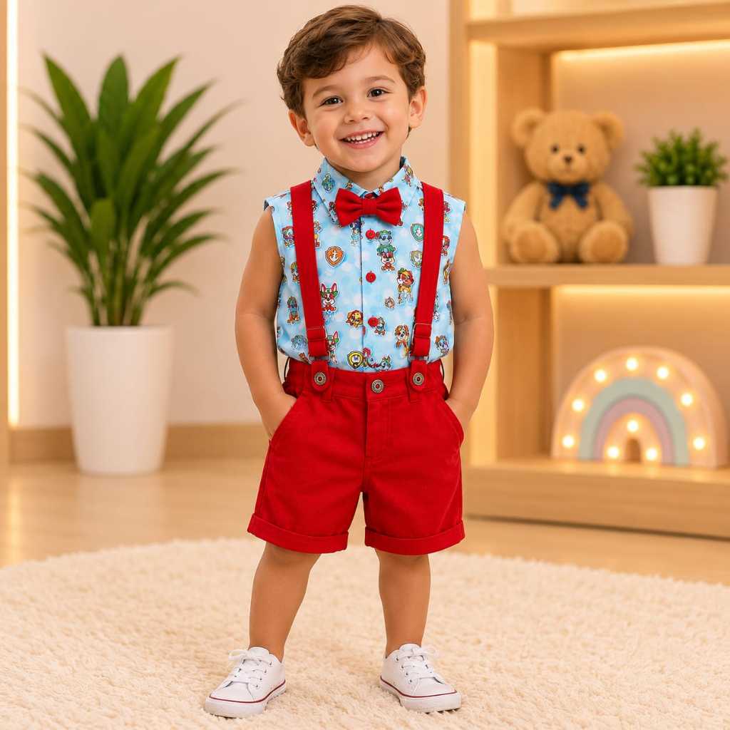 Conjunto Menino Infantil Luxo Patrulha Canina Camisa Regata + Bermuda (o)