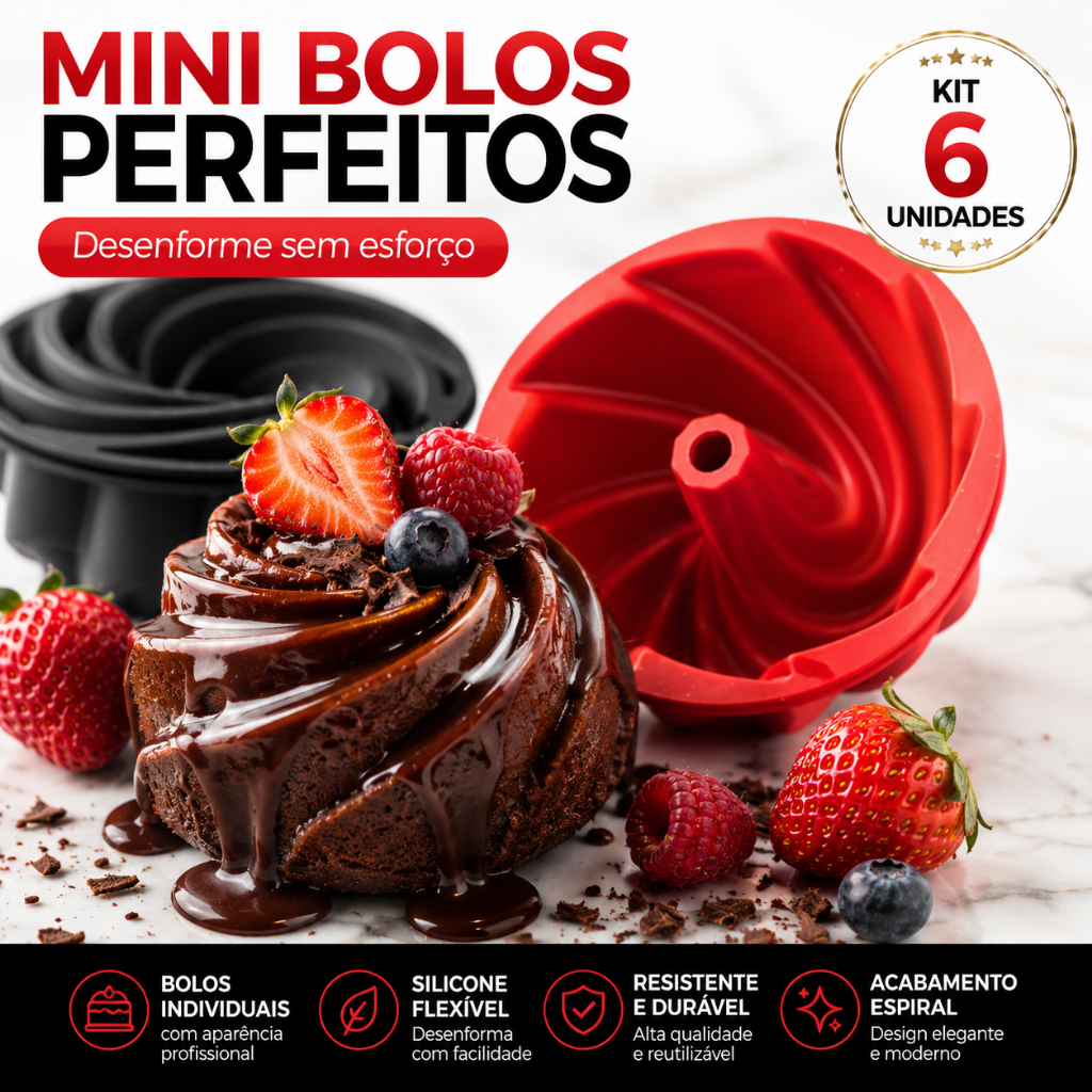 Kit 3 - 6 ou 12 Mini Forminha Assadeira Cupcake Molde Pudim Bolinho Silicone Redonda Decorada