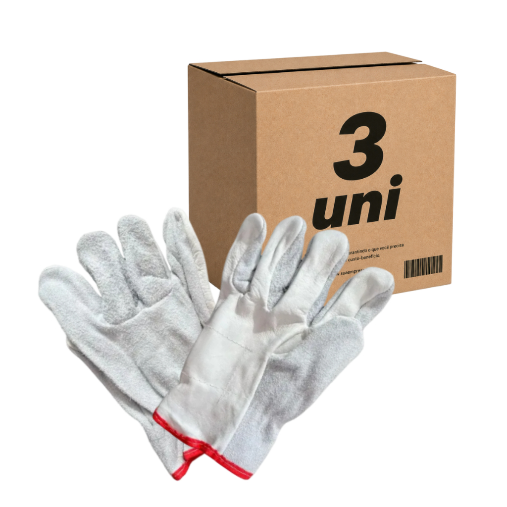 Kit 3 Luva de Vaqueta Petroleira Raspa Mista Cano Curto Epi com Ca