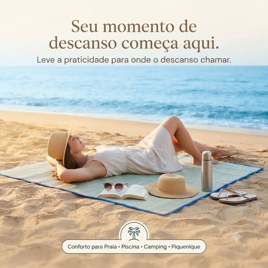 Esteira de Praia Canga de Palha Verão Pé na Areia Piquenique Camping Natural Tapete Dobrável