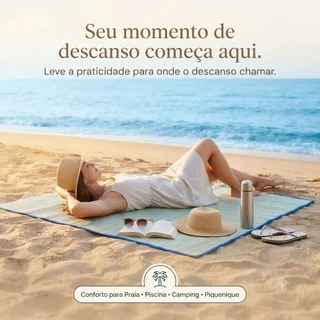 Esteira de Praia Canga de Palha Verão Pé na Areia Piquenique Camping Natural Tapete Dobrável
