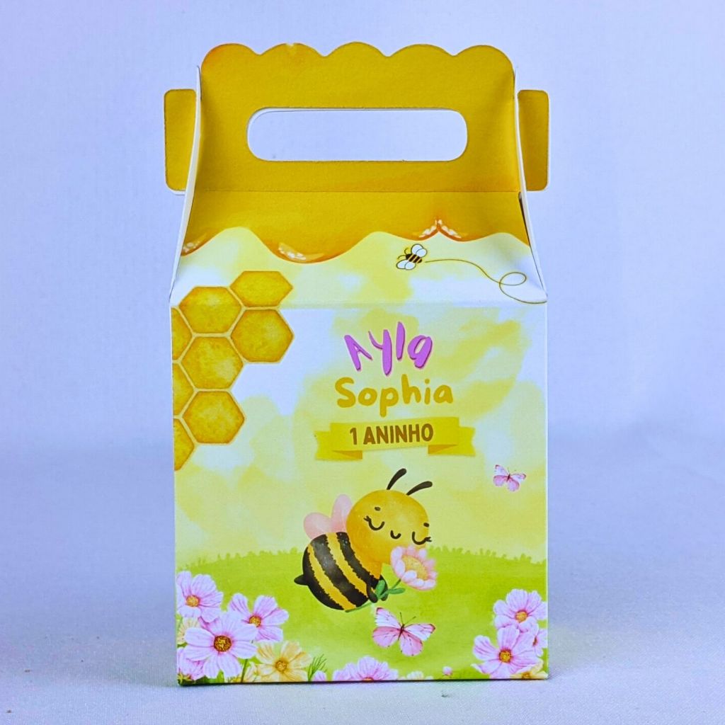 Kit 10 a 80 Caixinhas Abelhinha Aquarela Maleta Personalizada Com Alça Lembrancinha de Festa Infantil