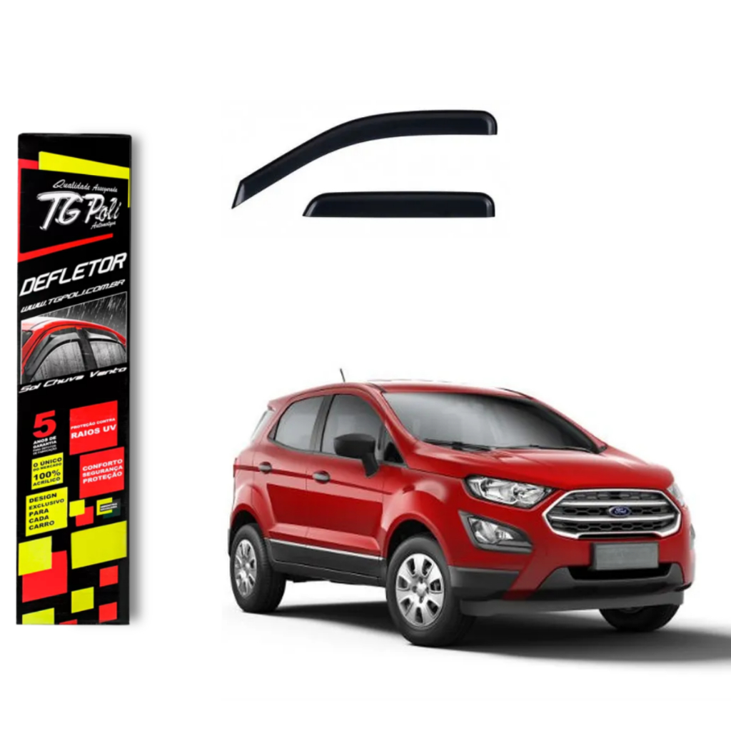 Calha de Chuva Ford EcoSport 2003 a 2012 4 Portas TG Poli Defletor Portas Protetor Janelas Fumê