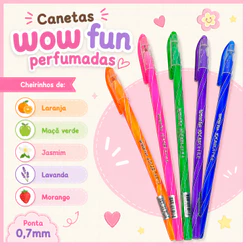 Kit 5 Canetas Perfumadas Esferográfica Coloridas 0.7 WOW Jocar Office