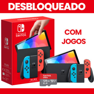Nintendo Switch Oled Desbloqueado Novo - MicroSD 128/256/512