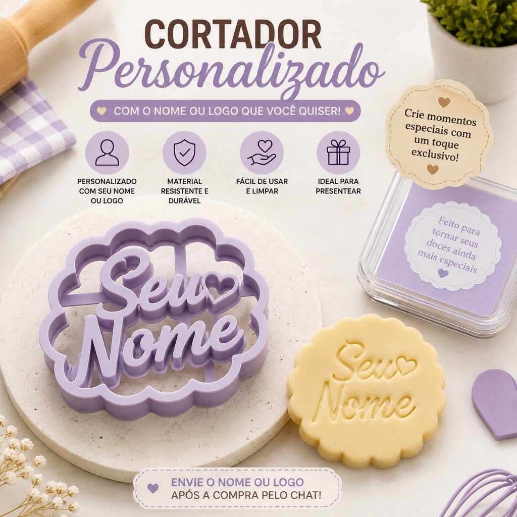 Cortador de Biscoito Personalizado com Nome ou Logo | Molde para Biscoitos, Bolachas e Confeitaria