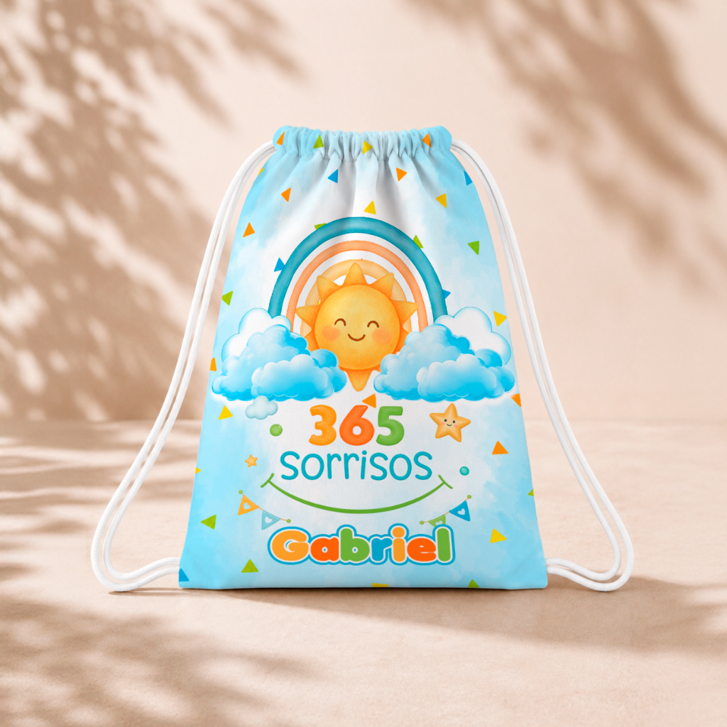 10 Mochila Personalizada Infantil 18x26 Sacolinhas Surpresa Festa Aniversário Lembrancinha 365 Sorrisos Azul