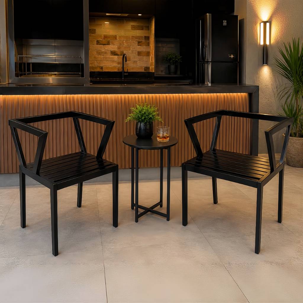 Kit 2 Cadeiras Industrial em Aço Preto Decorativa Sala De Jantar Cozinha Modernas Conjunto Escritório
